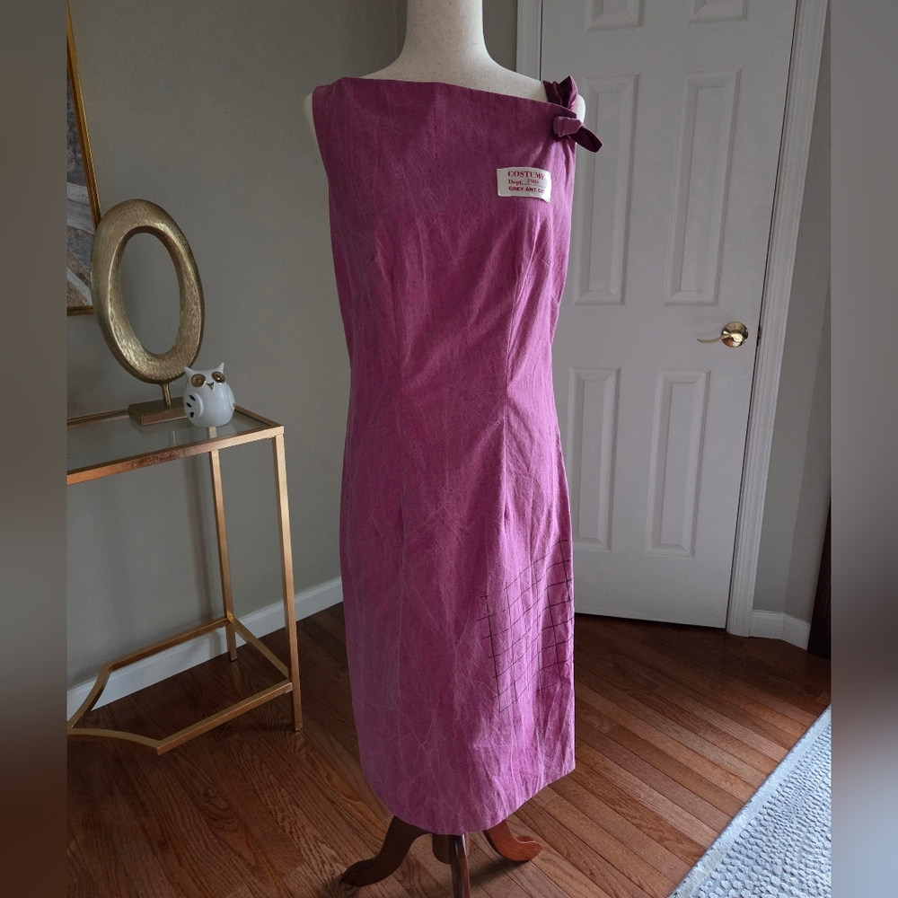 Grey Ant Pink Midi Dress Asymmetrical Bow Minimalist Y2K